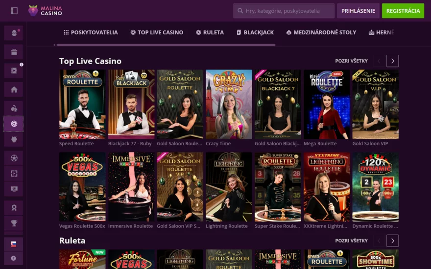 Malina Casino live hry